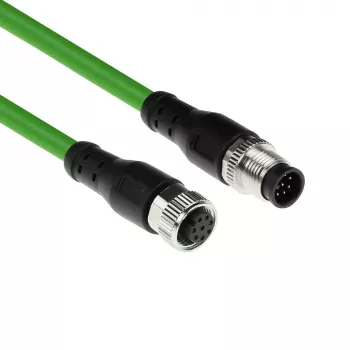 ACT Industrial 3.00 meters Sensor cable M12A 8-pin male to M12A 8-pin female, Ultraflex TPE cable, shielded