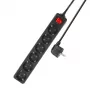 ACT Power strip with illuminated switch, 6 sockets, 3 m, black