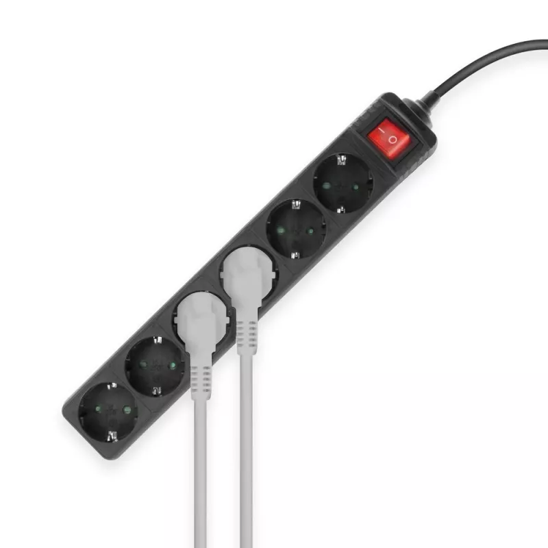 ACT Power strip with illuminated switch, 6 sockets, 3 m, black