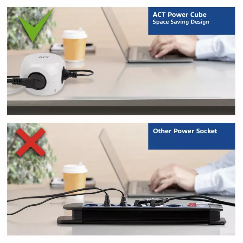 ACT AC2425 power extension 1.5 m 3 AC outlet(s) Indoor White