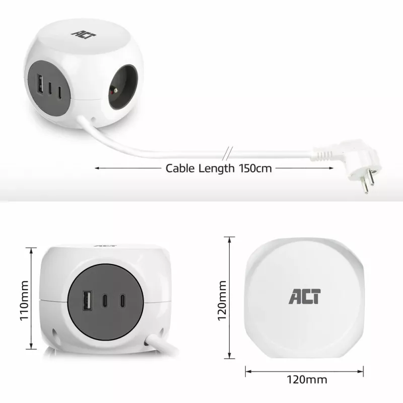 ACT AC2425 power extension 1.5 m 3 AC outlet(s) Indoor White