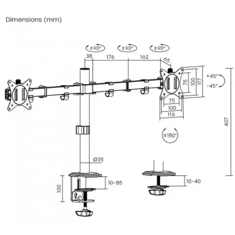 monitor mount eSTUFF GLB227002 adjustable height swivel