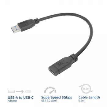 USB adapter ACT AC7460 USB A male to 24‑pin USB‑C female, 20 cm, 5 Gbps