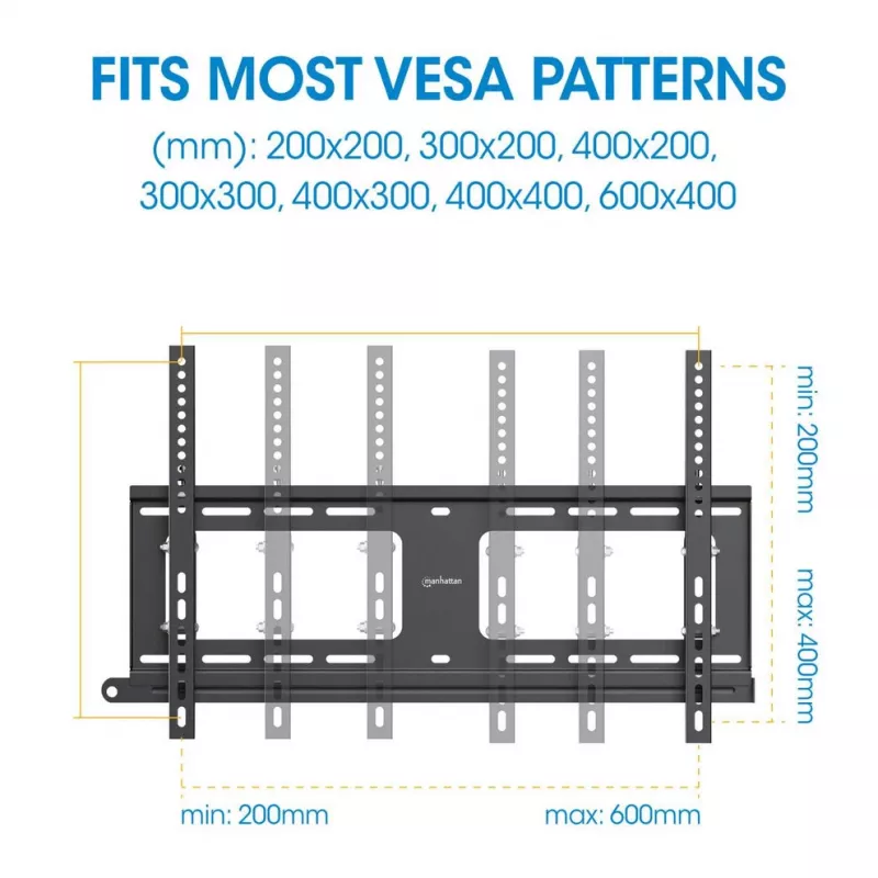 Manhattan Outdoor Wall Mount for TV & Monitors (Tiltable Anti Theft), For screens 37 inch to 65 inch, VESA compatibility: all between 200x200mm to 600x400mm - check the dimensions of the four mounting holes on back of screen to ensure it fits, Max 80kg, Lockable, Bracket