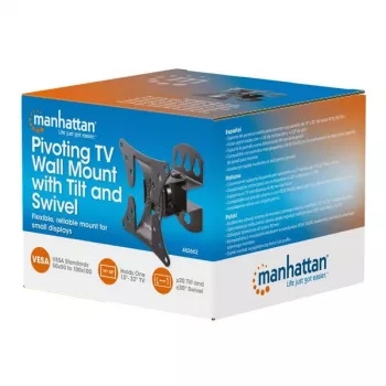 Manhattan Pivoting Wall Mount for TV & Monitors (Tilt and Swivel), For screens 13 inch to 27 inch, VESA compatibility: all between 75x75mm and 100x100mm - check the dimensions of the four mounting holes on back of screen to ensure it fits, Single Stud Bracket, Max 30kg