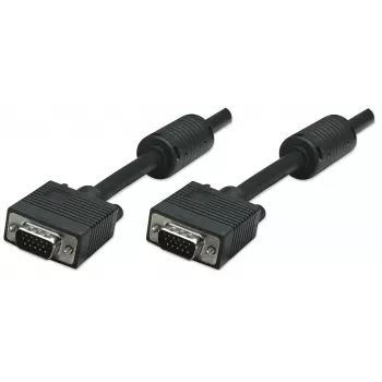 Manhattan VGA Monitor Cable (with Ferrite Cores), 15m, Black, Male to Male, HD15, Cable of higher SVGA Specification (fully compatible), Shielding with Ferrite Cores helps minimise EMI interference for improved video transmission, Lifetime Warranty