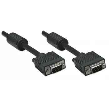Manhattan VGA Monitor Cable (with Ferrite Cores), 15m, Black, Male to Male, HD15, Cable of higher SVGA Specification (fully compatible), Shielding with Ferrite Cores helps minimise EMI interference for improved video transmission, Lifetime Warranty