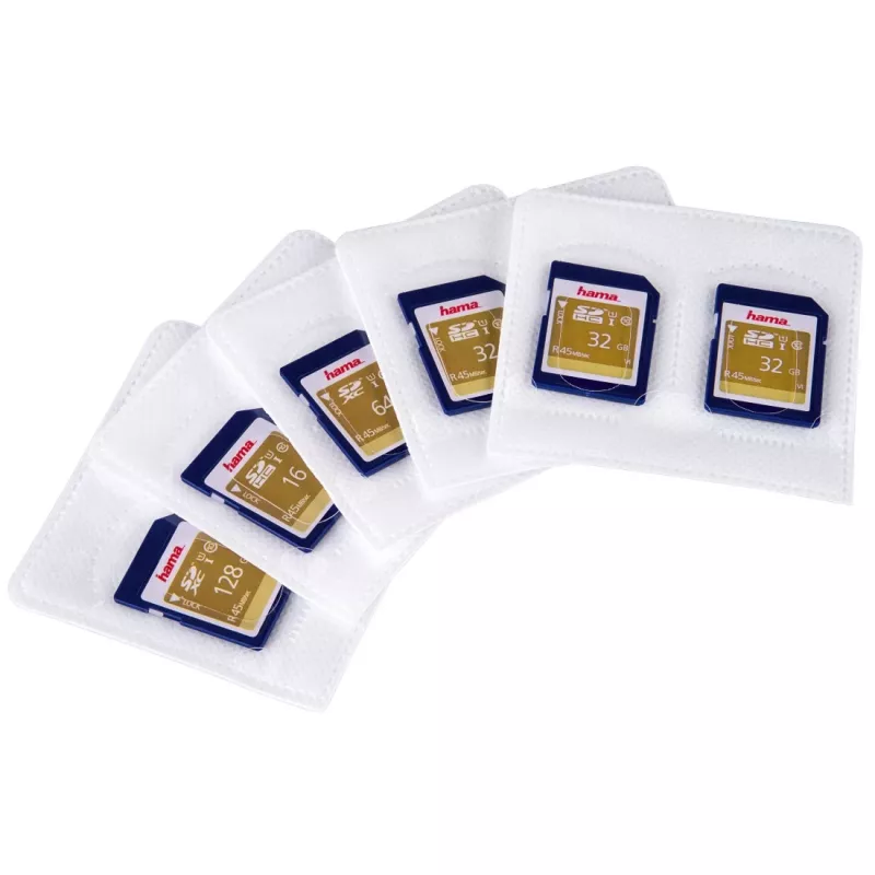 Hama Self-Adhesive “SD” Sleeves, pack of 5, MMC, SD, 2 cards, Polypropylene (PP), Transparent, White, 75 mm, 70 mm
