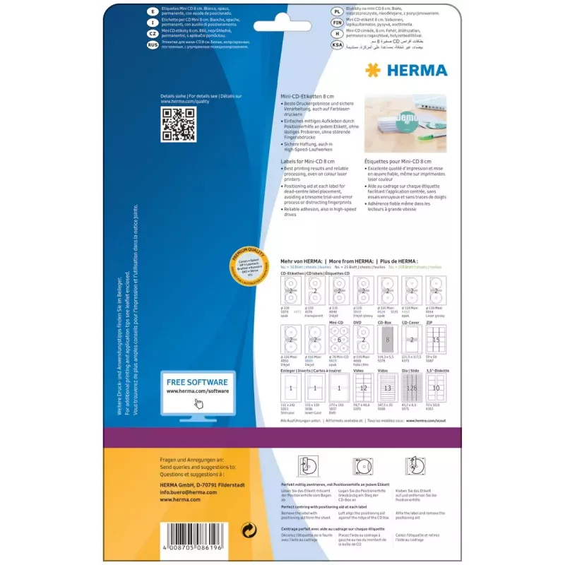 Self-adhesive labels HERMA CD Mini A4 Ø 78 mm