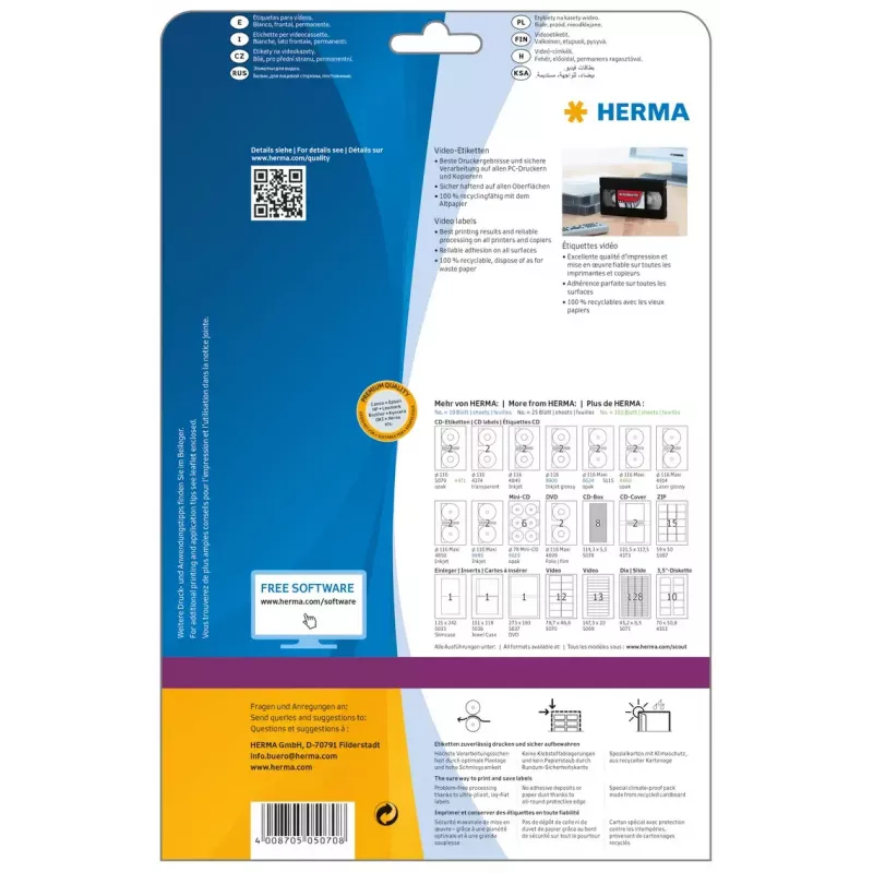 Self-adhesive printer label HERMA Video labels A4 78.7x46.6 mm