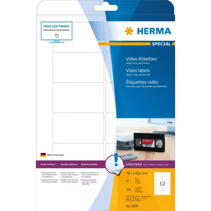 Self-adhesive printer label HERMA Video labels A4 78.7x46.6 mm
