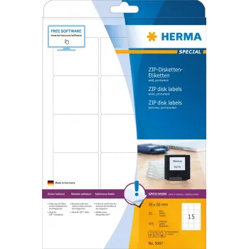 Labels HERMA ZIP diskettes A4 59x50 mm white paper matt 375 pcs