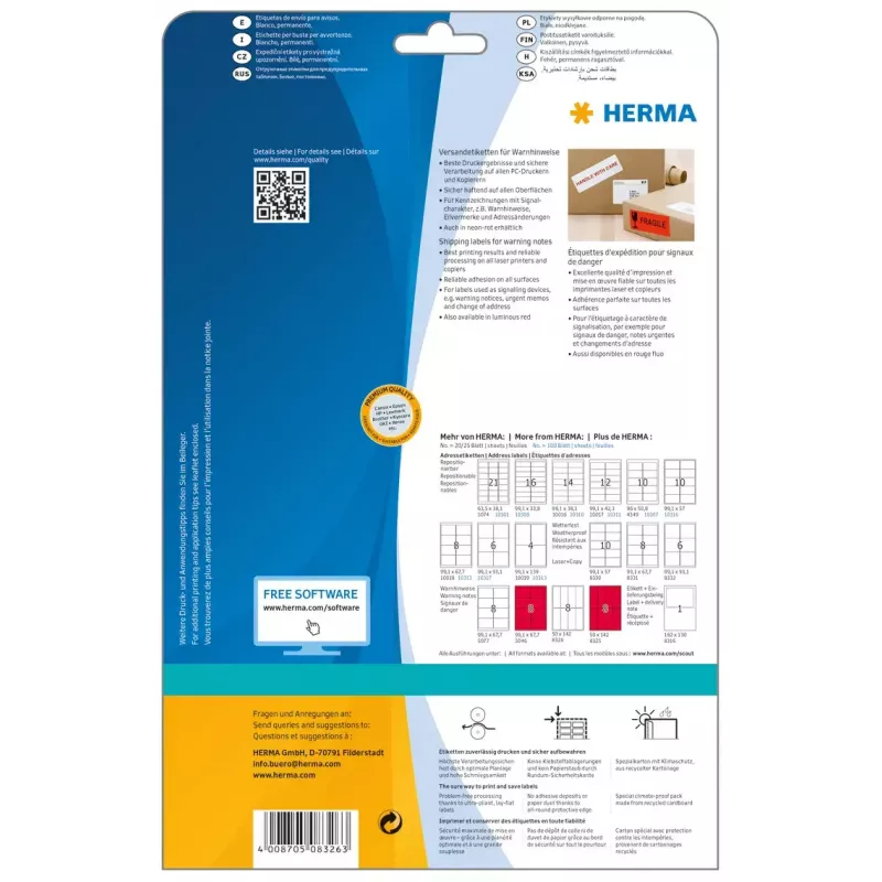 Shipping label warning message HERMA 8326