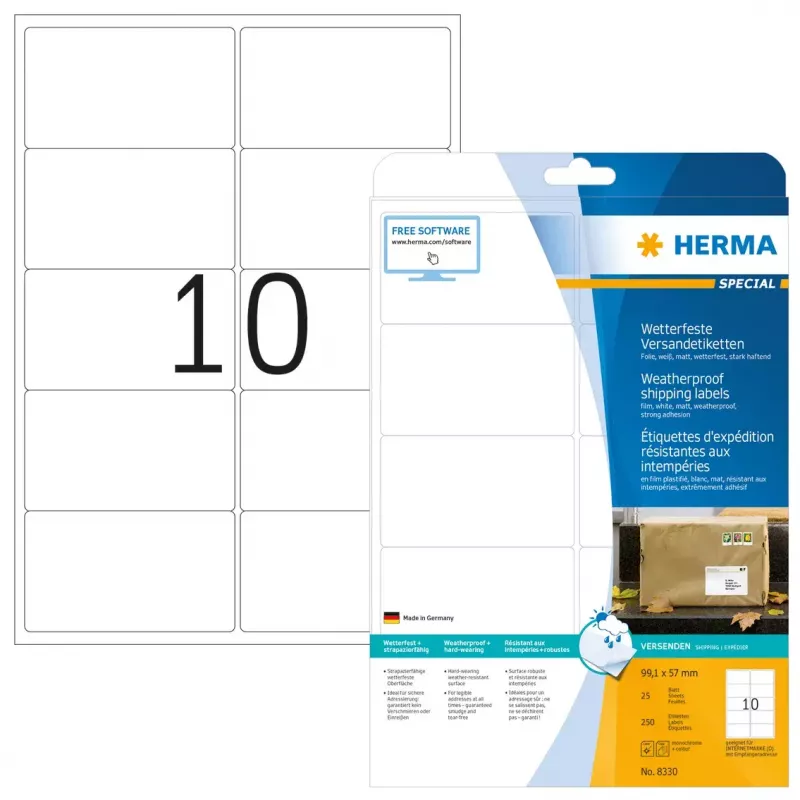 Shipping labels HERMA 8330 A4 99.1x57 mm white strong adhesion film matt
