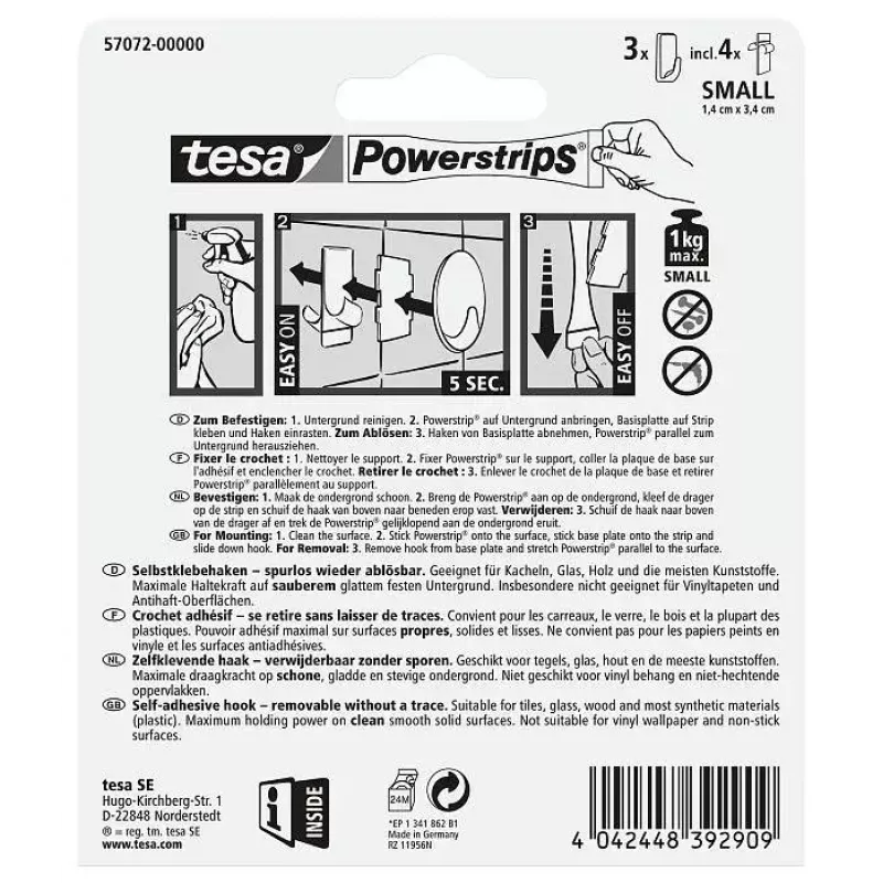 Towel hook TESA 57072-00000 Indoor White 3 pcs