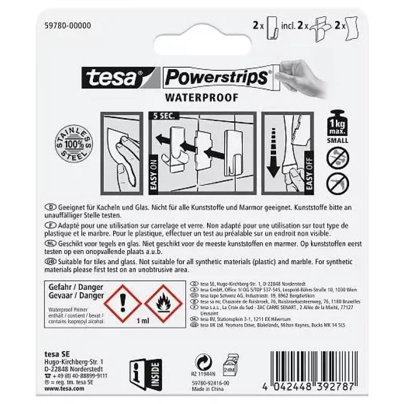 Towel hook TESA 59780-00000 Stainless steel 2 pc(s)