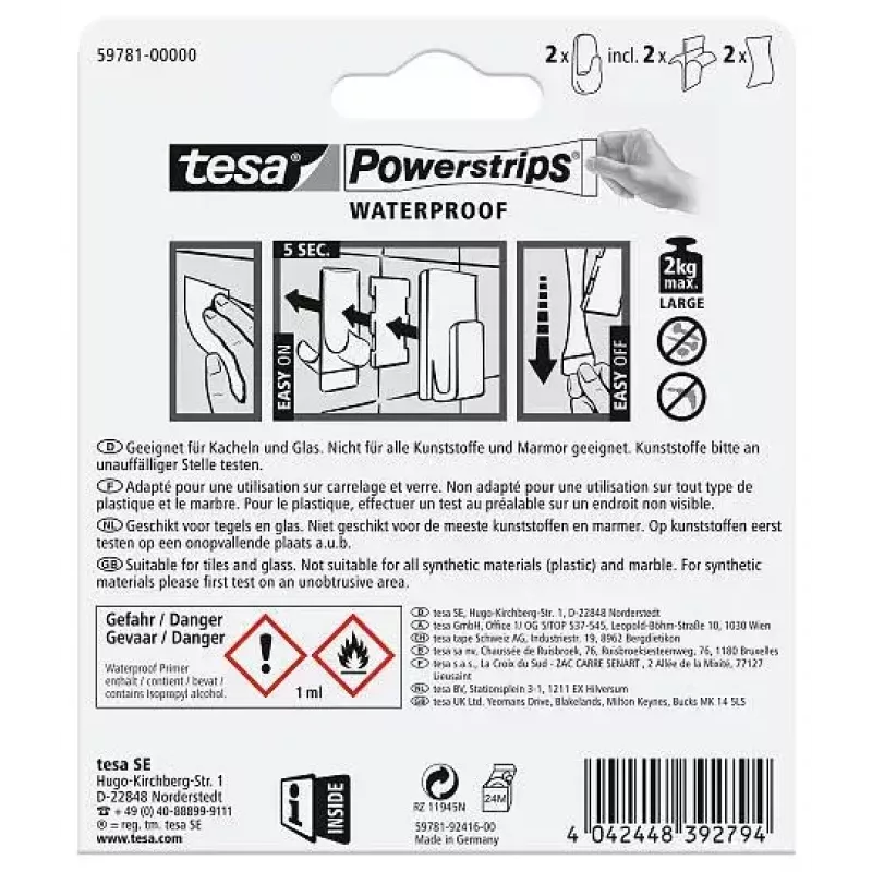 Towel hook TESA 59781-00000 Indoor White 2 pcs