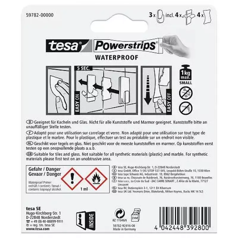 Towel hook TESA 59782-00000 Indoor White 3 pc(s)