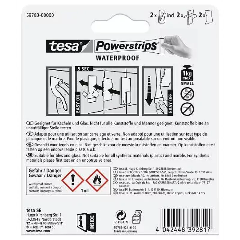 Towel hook TESA 59783-00000 Indoor White 2 pc(s)