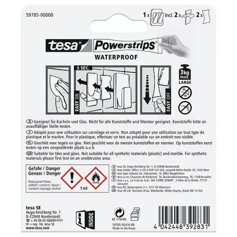 Towel hook TESA 59785-00000 Indoor Stainless steel White