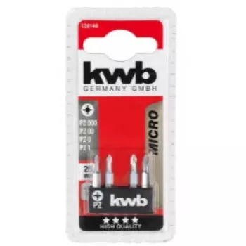 Screwdriver bit set KWB 128140 — 4 pieces, Pozidriv PZ0 & PZ1, 28 mm