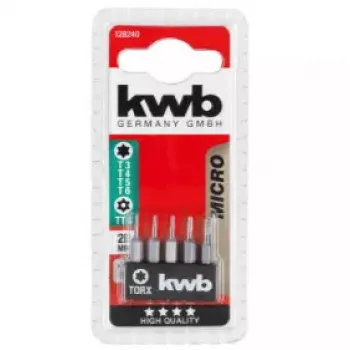 Screwdriver bit set KWB 128240 — 5 pcs Torx bits T3 T4 T5 T6 T8, 28 mm
