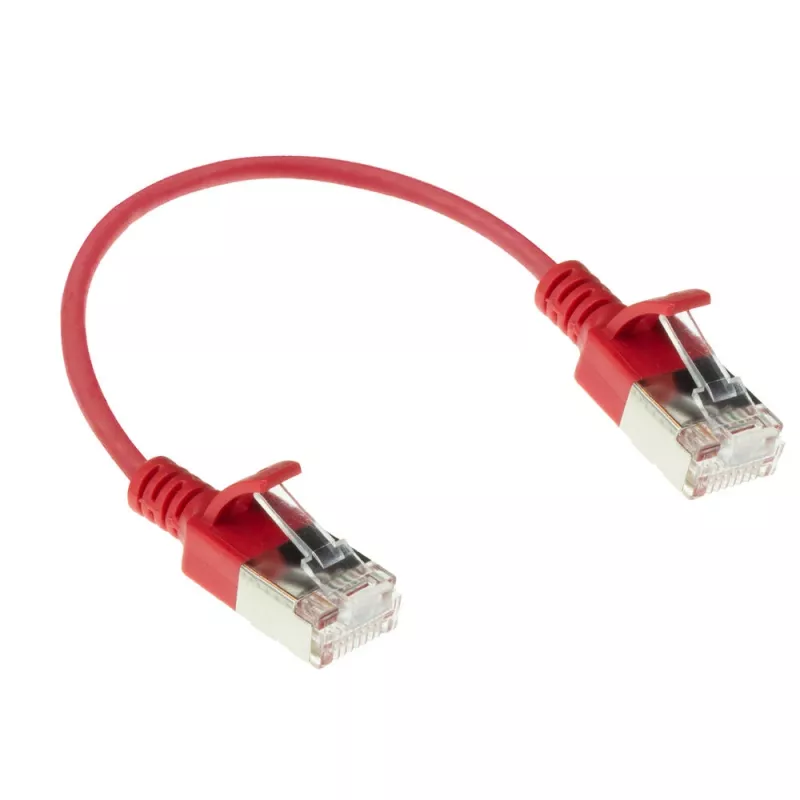 ACT Red 0.15 meter LSZH U/FTP CAT6A datacenter slimline patch cable snagless with RJ45 connectors