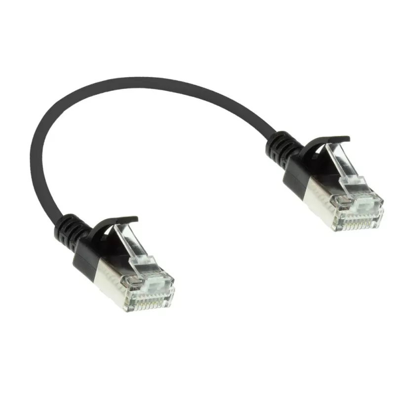 ACT Black 0.15 meter LSZH U/FTP CAT6A datacenter slimline patch cable snagless with RJ45 connectors