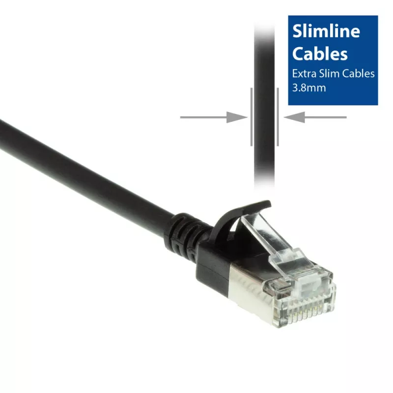 ACT Black 0.15 meter LSZH U/FTP CAT6A datacenter slimline patch cable snagless with RJ45 connectors