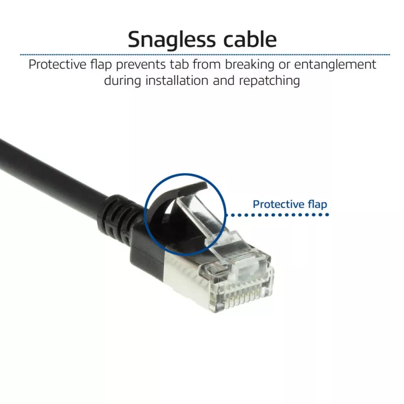 ACT Black 0.15 meter LSZH U/FTP CAT6A datacenter slimline patch cable snagless with RJ45 connectors