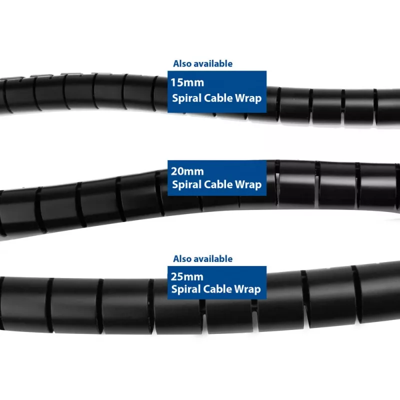 ACT 20 mm spiral cable wrap, length 30 meters, Cable management, Black, Polyvinyl chloride (PVC)