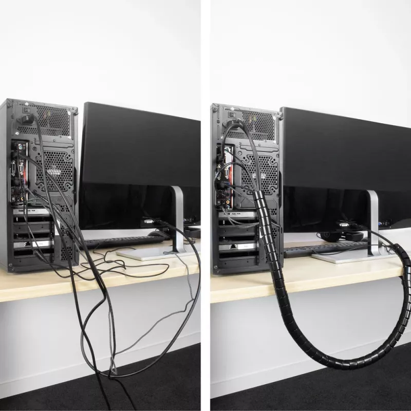 ACT 20 mm spiral cable wrap, length 30 meters, Cable management, Black, Polyvinyl chloride (PVC)