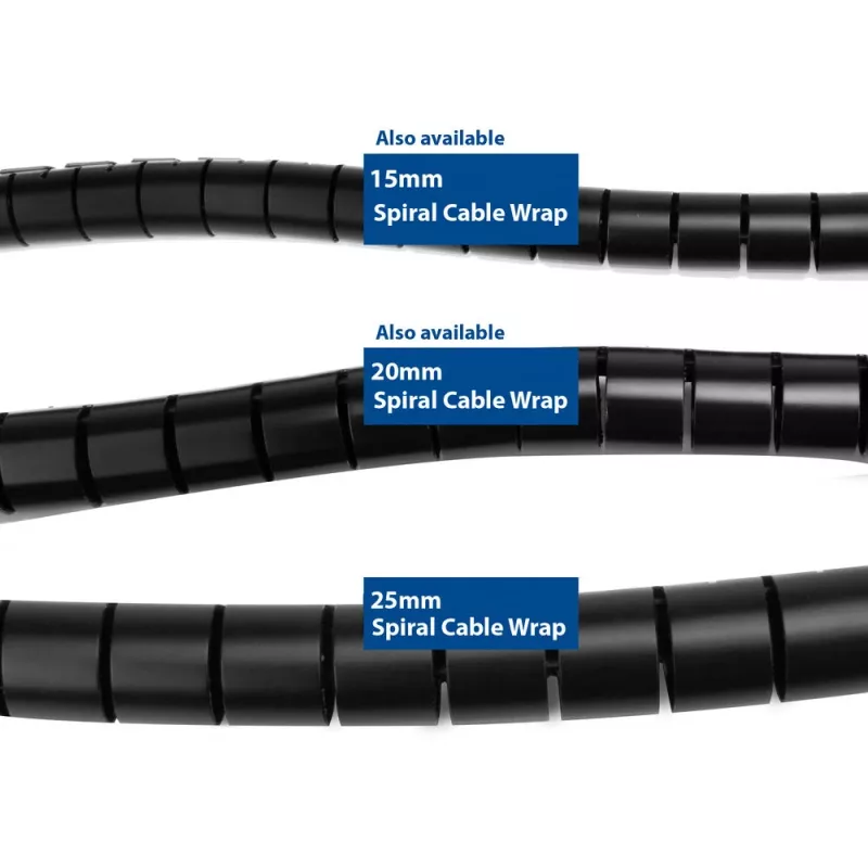 ACT 25 mm spiral cable wrap, length 20 meters, Cable management, Black, Polyvinyl chloride (PVC)