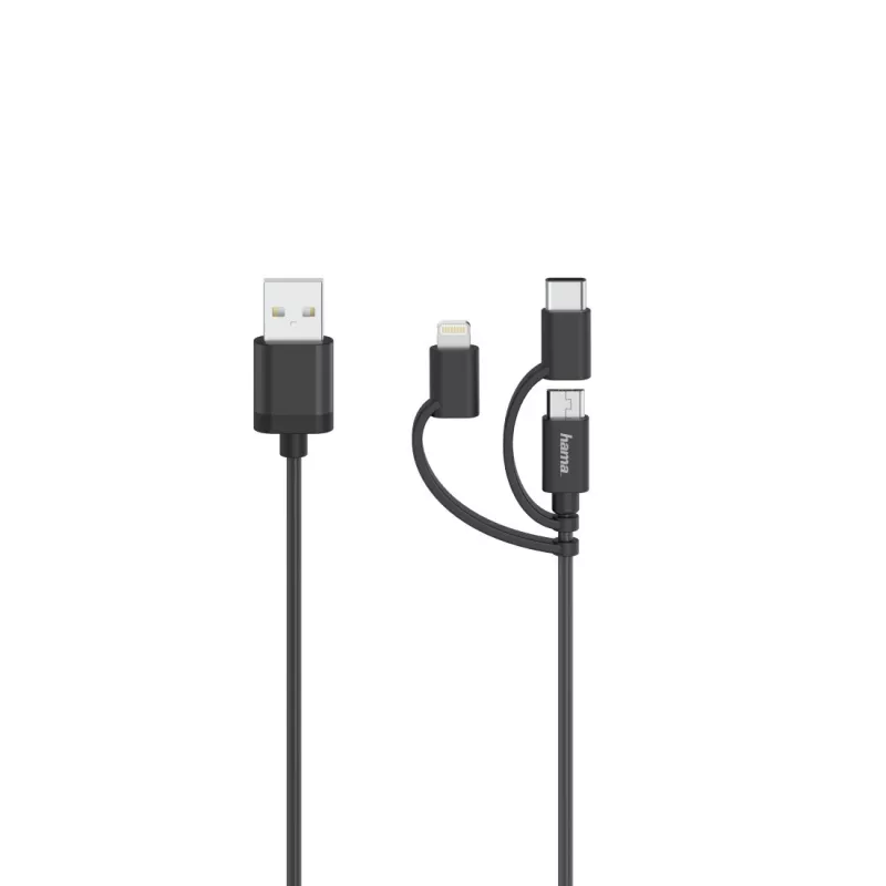 Hama 00200617 USB cable USB 2.0 0.75 m USB A USB C/Micro USB A/Lightning Black