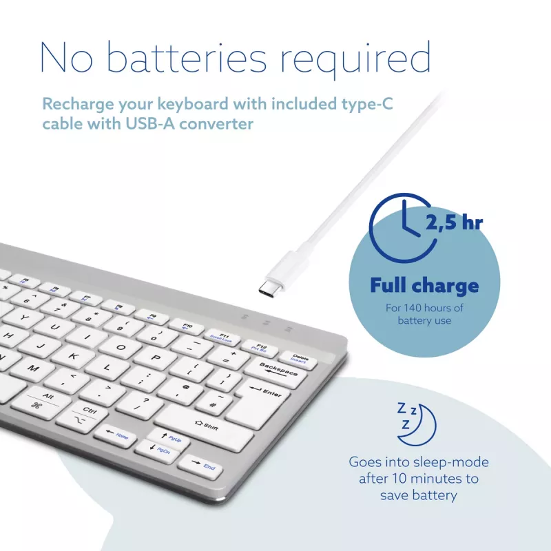 R-Go Tools Ergonomic keyboard R-Go Compact Break, compact keyboard with break software, QWERTY (UK), Bluetooth, white