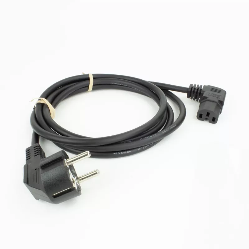 ACT Powercord mains connector CEE 7/7 male (angled) - C15 (angled right) IEC60320 black 1.5 m