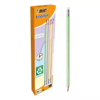 Pencil set TEKA BIC Evolution HB, hexagonal wood pencils, pack of 12, assorted colours