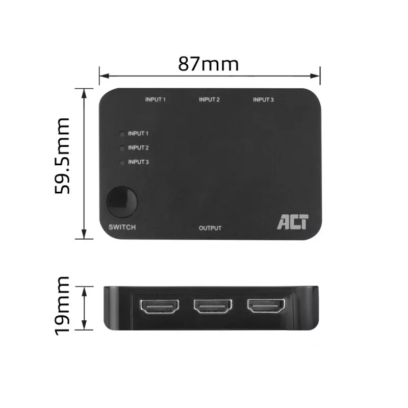 ACT 4K HDMI Switch 3x1 Black 60Hz 1920x1080 3840x2160