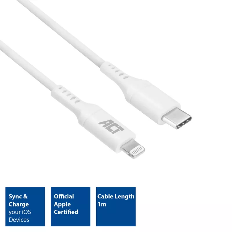ACT USB 2.0 charging/data cable C male - Lightning male 1 meter, MFI certified