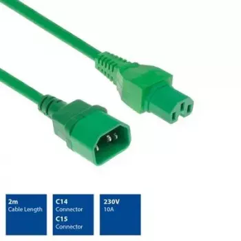 ACT Powercord C14 - C15 green 2 m Cable H05RN-F 250V 10A