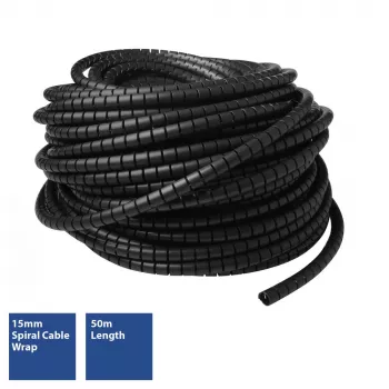 ACT 15 mm spiral cable wrap, length 50 meters, Cable management, Black, Polyvinyl chloride (PVC)