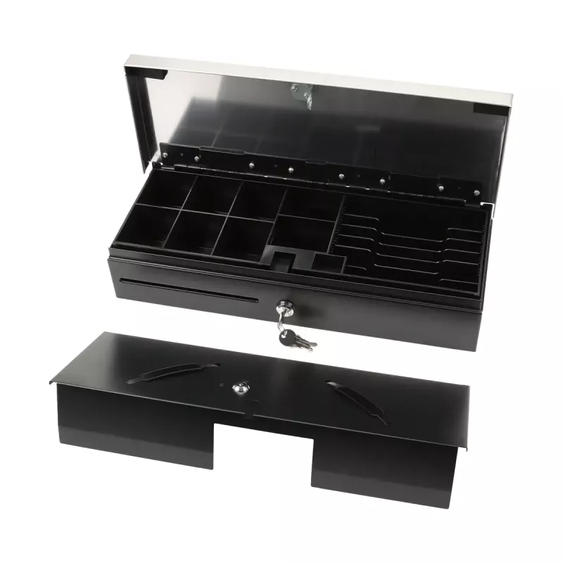 Electronic cash drawer Olympia HS-170S with plastic/steel housing, black and stainless steel finish