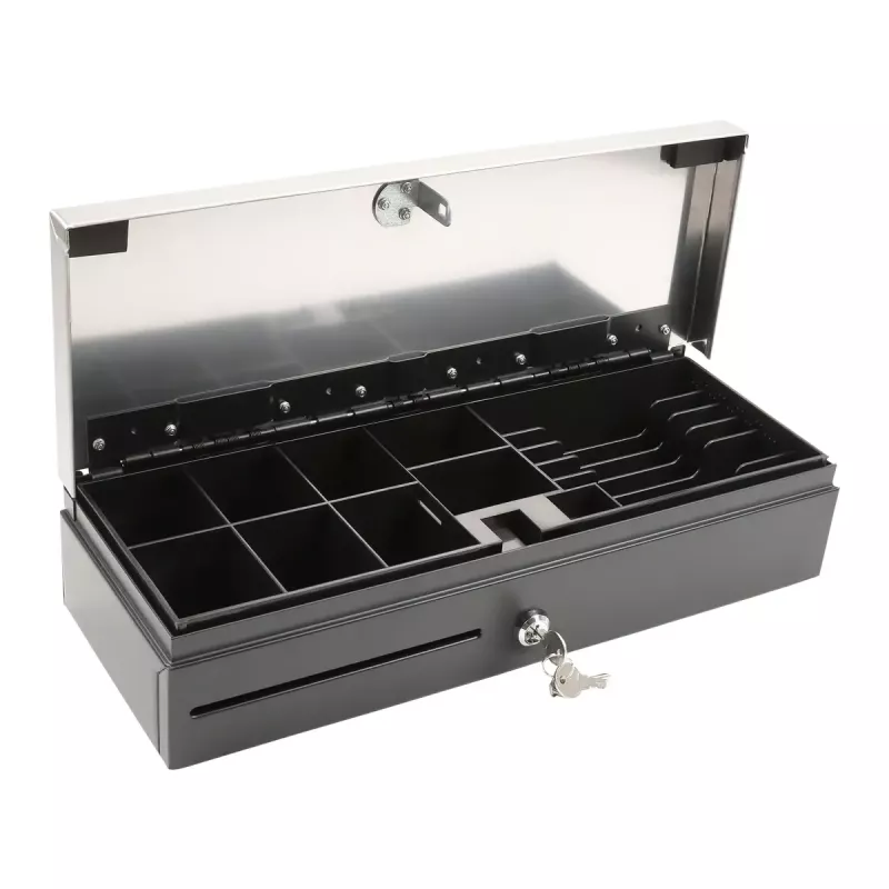 Electronic cash drawer Olympia HS-170S with plastic/steel housing, black and stainless steel finish