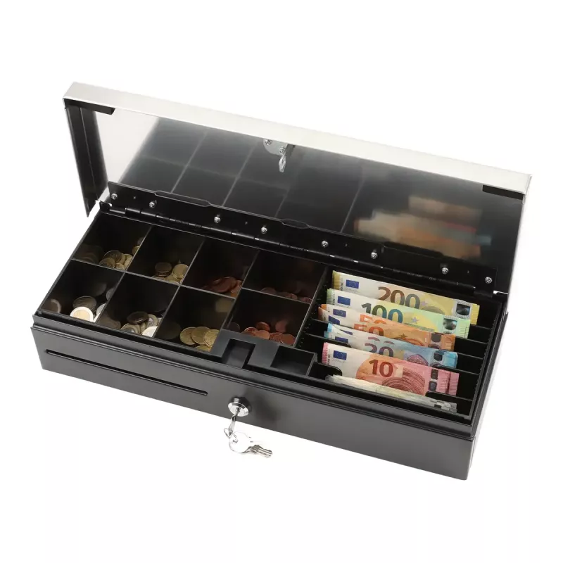 Electronic cash drawer Olympia HS-170S with plastic/steel housing, black and stainless steel finish