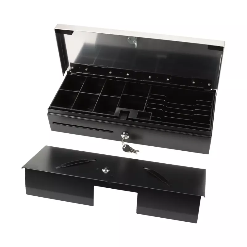 Electronic cash drawer Olympia HS-170S with plastic/steel housing, black and stainless steel finish
