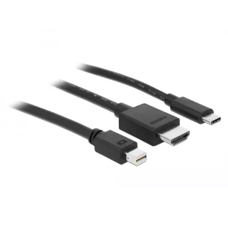 Video Cable Adapter DeLOCK 85830 HDMI Type A HDMI Mini DisplayPort USB Type-C Black