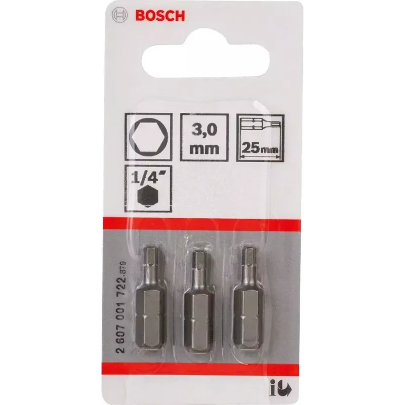 Screwdriver bit Bosch 2607001722 extra hard Hex 3 mm 25 mm 3 pcs