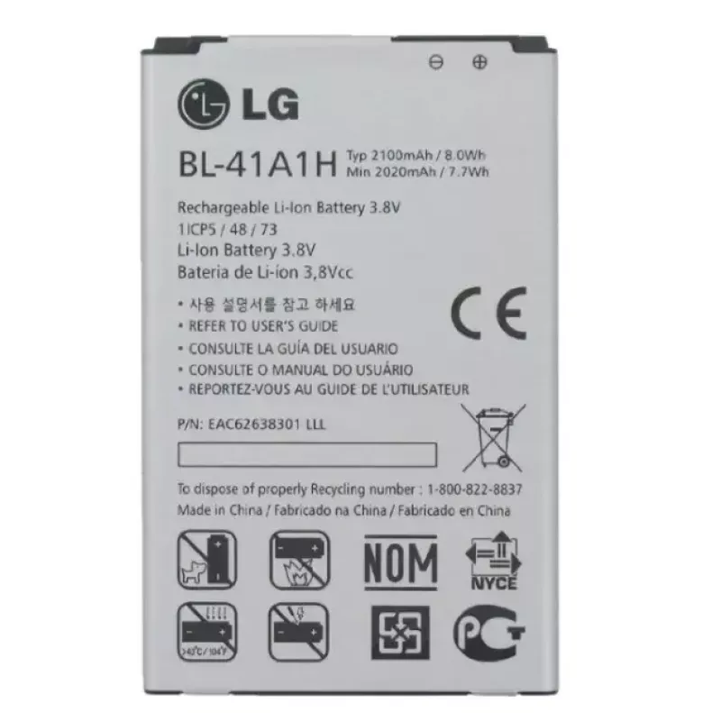 Replacement lithium-ion battery OEM BL-41A1H for LG F60 D390N, 2100 mAh
