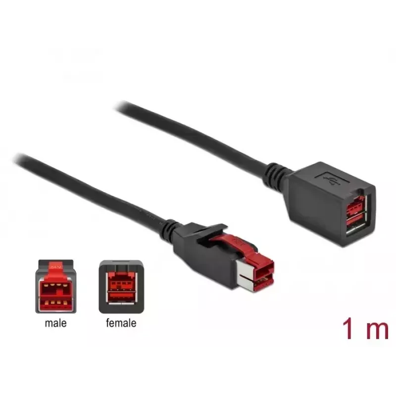 Powered USB extension cable DeLOCK 85985 24 V 1 m Black