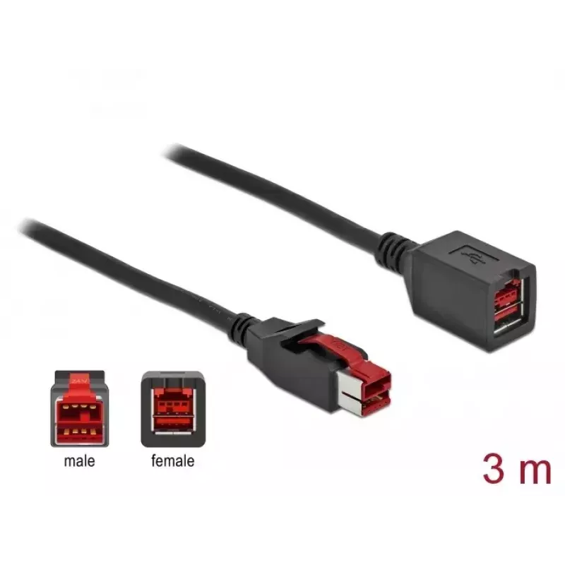 Powered USB extension cable DeLOCK 85987 24 V 3 m Black